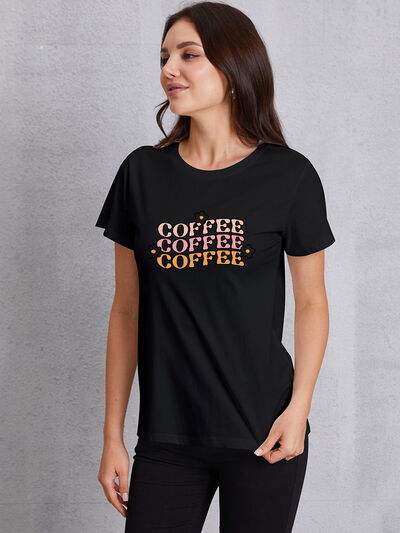 COFFEE Round Neck Short Sleeve T-Shirt Women's T-Shirts - Tophatter Daily Deals