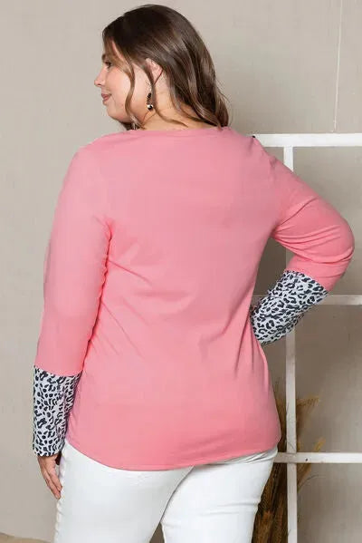 Plus Size Leopard Round Neck Long Sleeve T-Shirt Women's T-Shirts - Tophatter Daily Deals