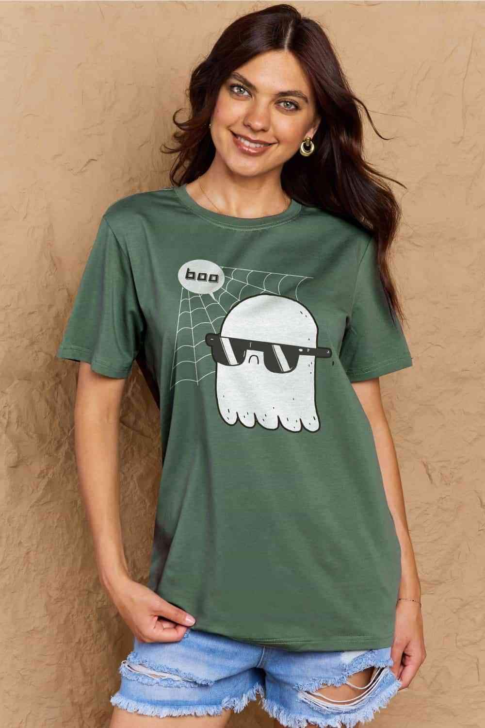 Simply Love Full Size BOO Graphic Cotton T-Shirt Women's T-Shirts - Tophatter Daily Deals