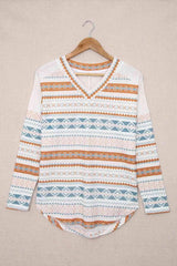 Geometric Print V-Neck Curved Hem Top Blouses - Tophatter Daily Deals