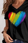 Heart V-Neck Dropped Shoulder T-Shirt Women's T-Shirts - Tophatter Daily Deals