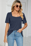 Square Neck Short Sleeve T-Shirt Navy Women's T-Shirts - Tophatter Daily Deals