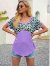 Leopard Waffle-Knit Short Sleeve Top Women's T-Shirts - Tophatter Daily Deals