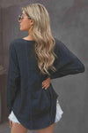 Grommet Long Sleeve V-Neck Top Blouses - Tophatter Daily Deals