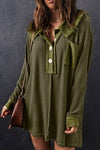 Waffle Knit Buttoned Long Sleeve Top with Breast Pocket - Tophatter Deals