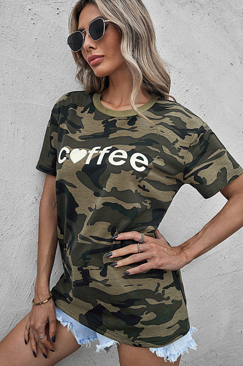 Coffee Graphic Camo Tee Green Women's T-Shirts - Tophatter Daily Deals