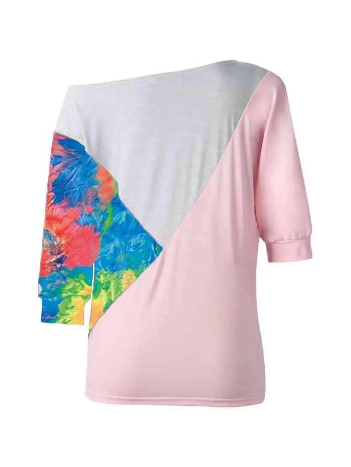 Color Block Three-Quarter Sleeve Blouse Blouses - Tophatter Daily Deals