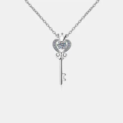 Key Shape Moissanite 925 Sterling Silver Necklace Silver One Size Moissanite - Tophatter Daily Deals