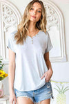 Buttoned V-Neck Tee Light Gray Women's T-Shirts - Tophatter Daily Deals