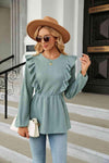 Round Neck Ruffled Peplum Blouse Sage Blouses - Tophatter Daily Deals