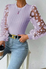 Double Take Textured Applique Long Sleeve Blouse Blouses - Tophatter Daily Deals
