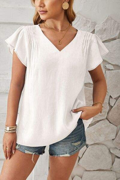 V-Neck Flutter Sleeve T-Shirt Women's T-Shirts - Tophatter Daily Deals