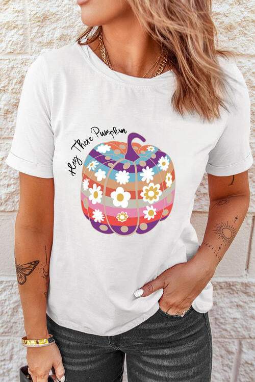 Pumpkin Graphic Short Sleeve T-Shirt Women's T-Shirts - Tophatter Daily Deals