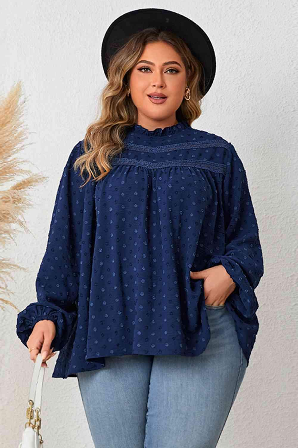 Plus Size Mock Neck Balloon Sleeve Blouse Blouses - Tophatter Daily Deals