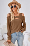 Cutout Square Neck Cold Shoulder T-Shirt Women's T-Shirts - Tophatter Daily Deals