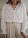 Eyelet Notched Neck Flounce Sleeve Blouse White Blouses - Tophatter Daily Deals