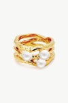 18K Gold-Plated Three Pearl Ring Gold Rings - Tophatter Daily Deals