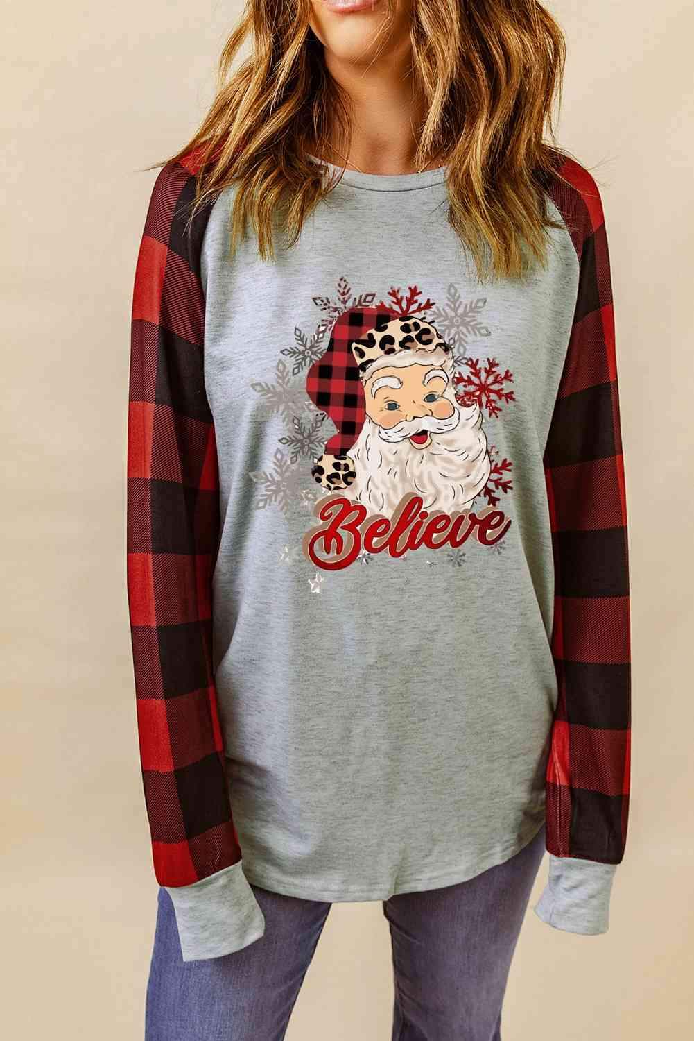 Santa Graphic Long Sleeve T-Shirt Women's T-Shirts - Tophatter Daily Deals