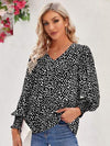 Printed V-Neck Lantern Sleeve Blouse Blouses - Tophatter Daily Deals