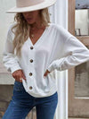 V-Neck Dropped Shoulder Blouse White Blouses - Tophatter Daily Deals