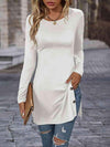 Decorative Button Slit Long Sleeve T-Shirt White Women's T-Shirts - Tophatter Daily Deals