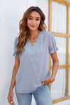 Swiss Dot Lace Trim Flounce Sleeve Blouse Misty Blue Blouses - Tophatter Daily Deals