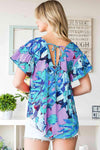 Floral V-Neck Short Sleeve Blouse Blouses - Tophatter Daily Deals