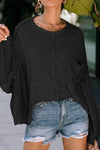 Exposed Seam Round Neck Top with Pocket Black Blouses - Tophatter Daily Deals