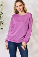 BiBi Tie Back Drop Shoulder Long Sleeve Top Magenta Blouses - Tophatter Daily Deals