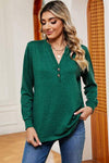 Notched Long Sleeve T-Shirt Green Women's T-Shirts - Tophatter Daily Deals