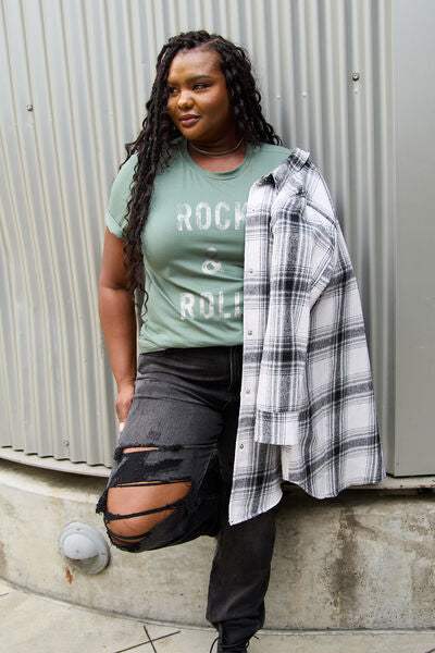 Simply Love Full Size ROCK & ROLL Short Sleeve T-Shirt Women's T-Shirts - Tophatter Daily Deals