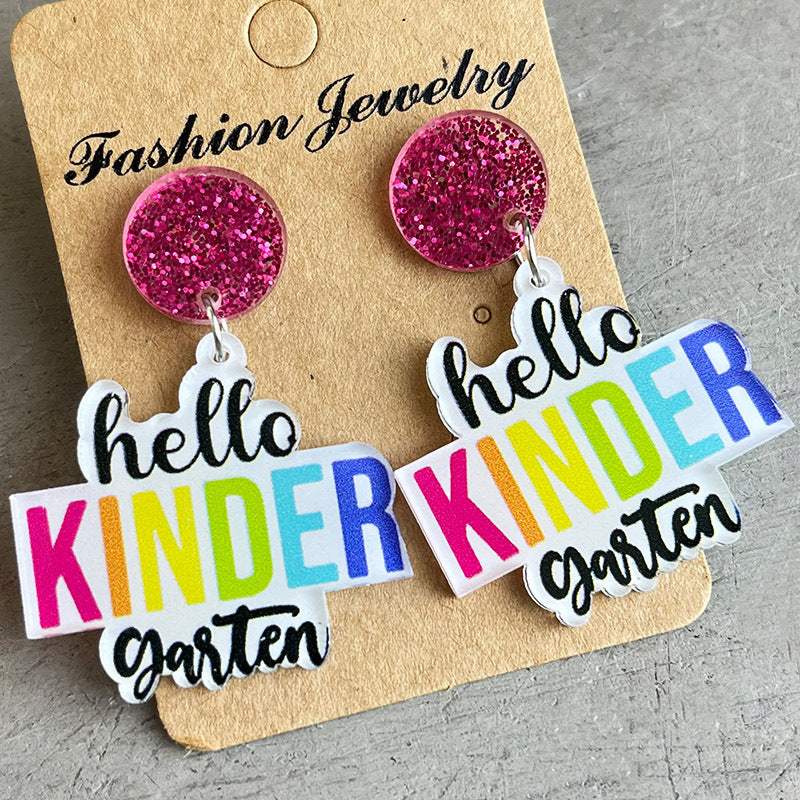 HELLO SECOND GRADE Acrylic Dangle Earrings Style F One Size Earrings - Tophatter Daily Deals