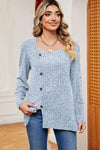 Decorative Button Square Neck T-Shirt Misty Blue Women's T-Shirts - Tophatter Daily Deals