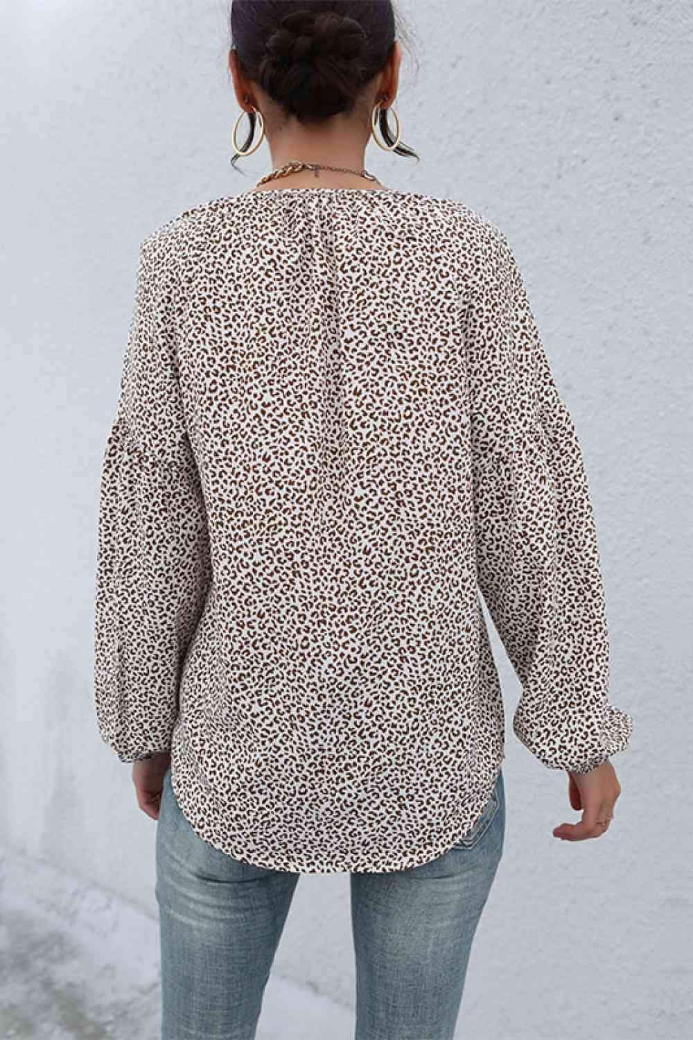 Leopard Print Tie Neck Blouse Blouses - Tophatter Daily Deals