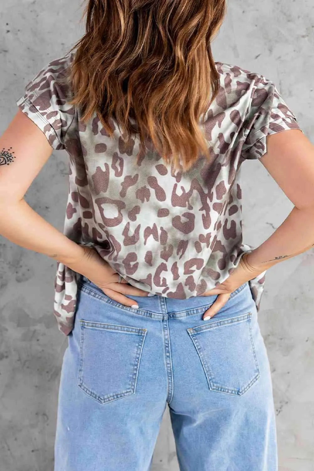 Leopard Layered Flutter Sleeve Tee Shirt Blouses - Tophatter Daily Deals