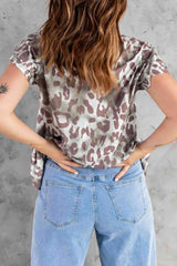 Leopard Layered Flutter Sleeve Tee Shirt Blouses - Tophatter Daily Deals