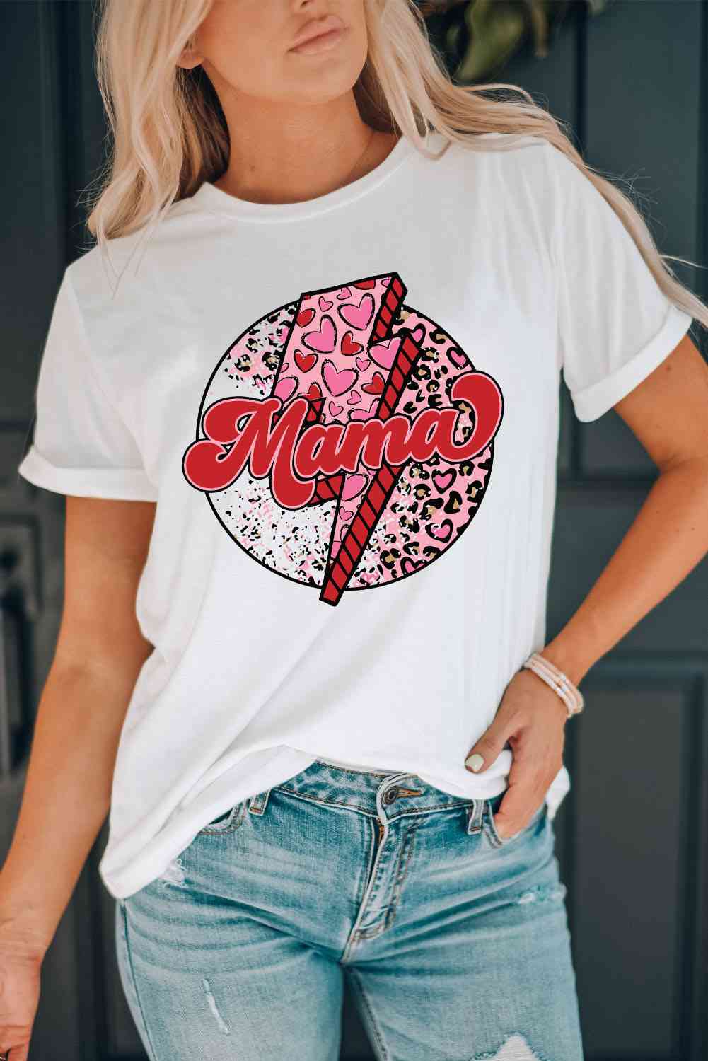 Leopard MAMA Graphic Cuffed Tee Shirt - Shop Tophatter Deals, Electronics, Fashion, Jewelry, Health, Beauty, Home Decor, Free Shipping