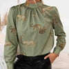 Leopard Graphic Mock Neck Puff Sleeve Blouse Blouses - Tophatter Daily Deals