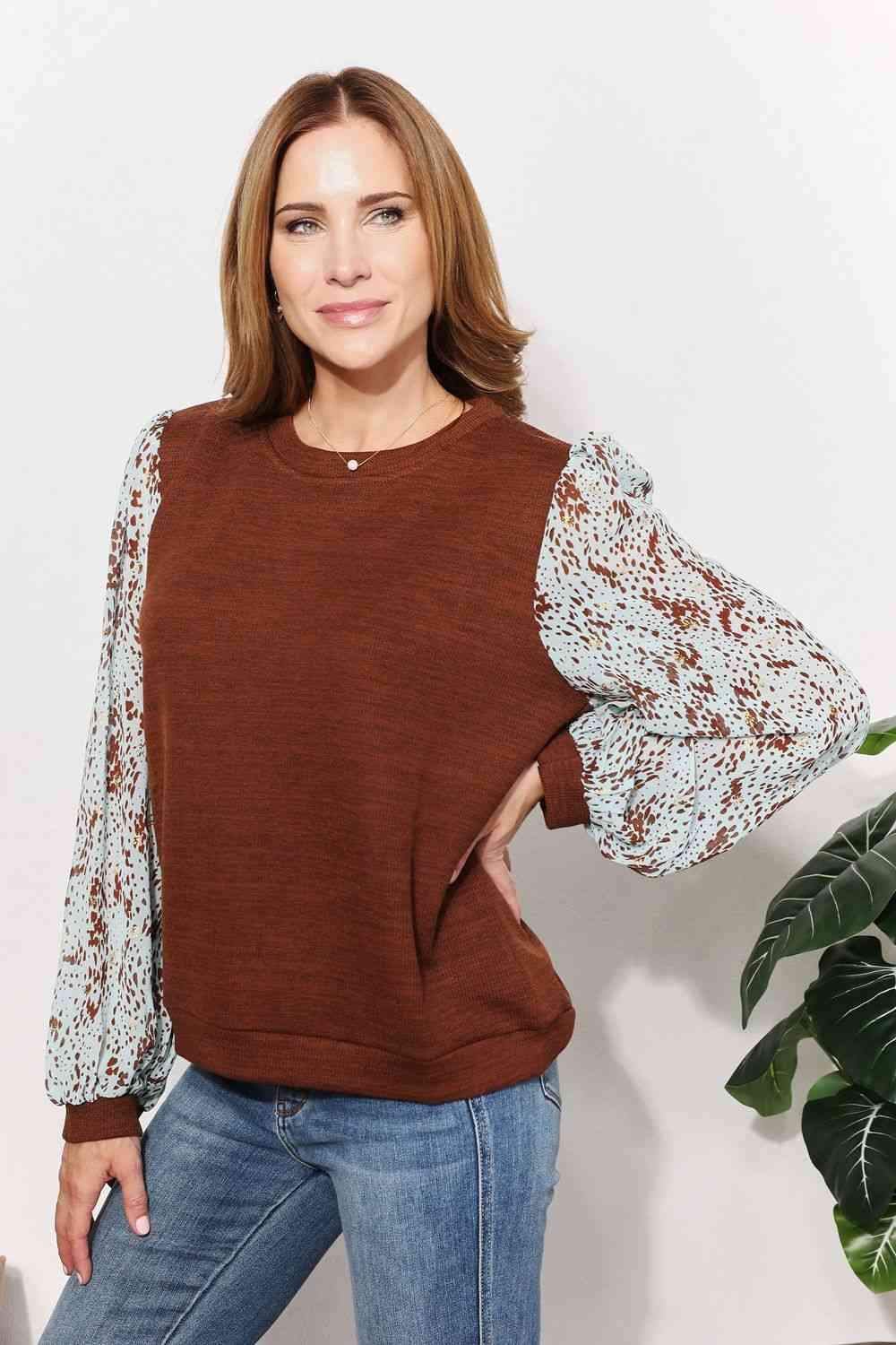 And The Why Full Size Foil Printed Sleeve Top Women's T-Shirts - Tophatter Daily Deals