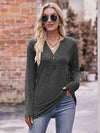 Double Take Buttoned Notched Neck Long Sleeve Top Charcoal Blouses - Tophatter Daily Deals