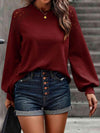 Lantern Sleeve Round Neck Blouse Wine Blouses - Tophatter Daily Deals