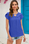 Eyelet Round Neck Short Sleeve T-Shirt Ultra marine Women's T-Shirts - Tophatter Daily Deals