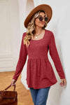 Square Neck Long Sleeve Peplum Top Women's T-Shirts - Tophatter Daily Deals