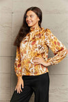 Printed Mock Neck Long Sleeve Blouse Blouses - Tophatter Daily Deals