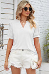 Notched Ruched Short Sleeve T-Shirt Women's T-Shirts - Tophatter Daily Deals