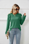 Ruffle Shoulder Long Sleeve T-Shirt Women's T-Shirts - Tophatter Daily Deals