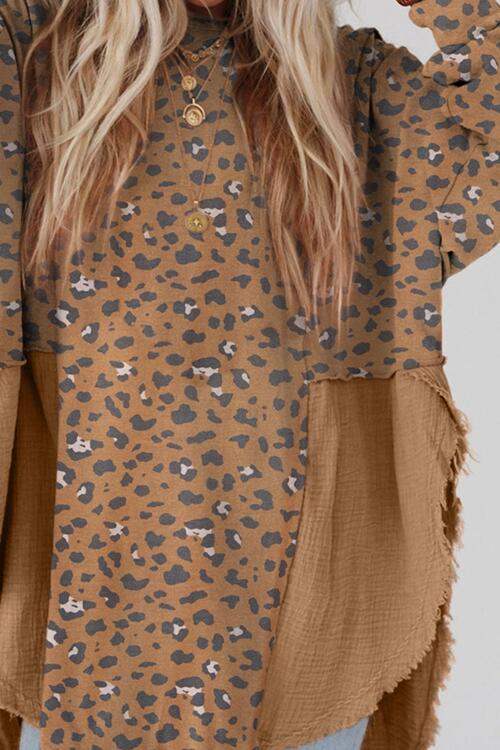 Textured Leopard Dropped Shoulder Blouse Blouses - Tophatter Daily Deals