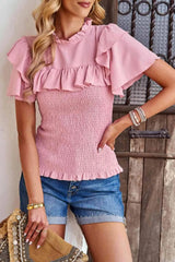 Smocked Tie Back Flutter Sleeve Blouse Blouses - Tophatter Daily Deals