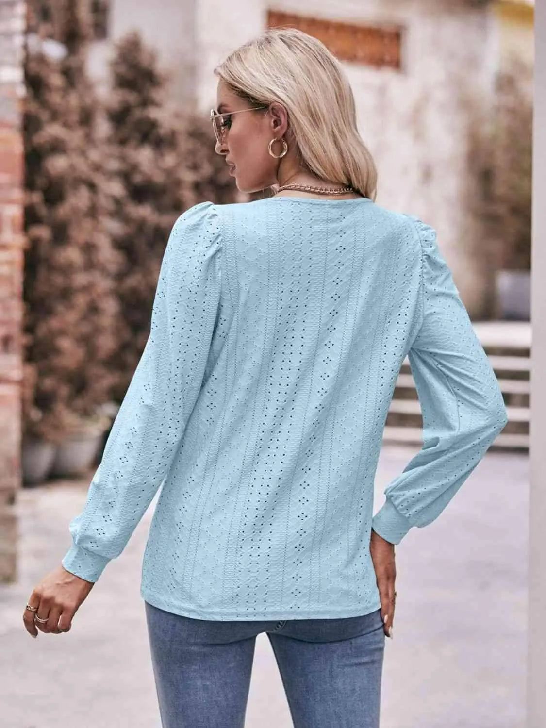 Double Take Eyelet Square Neck Puff Sleeve Blouse Blouses - Tophatter Daily Deals