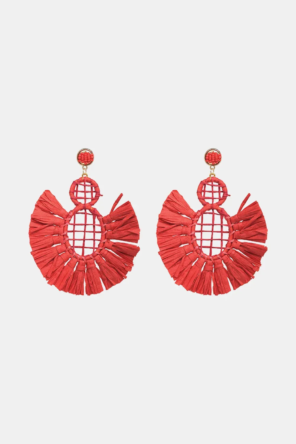 Raffia Grass Tassel Detail Dangle Earrings Red One Size Earrings - Tophatter Daily Deals